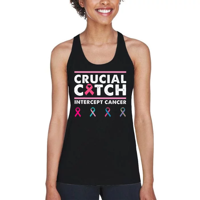 Breast Cancer Awareness Crucial A Catch Intercept Cancer Women's Racerback Tank