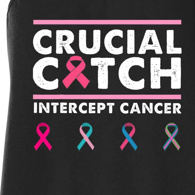 Breast Cancer Awareness Crucial A Catch Intercept Cancer Women's Racerback Tank