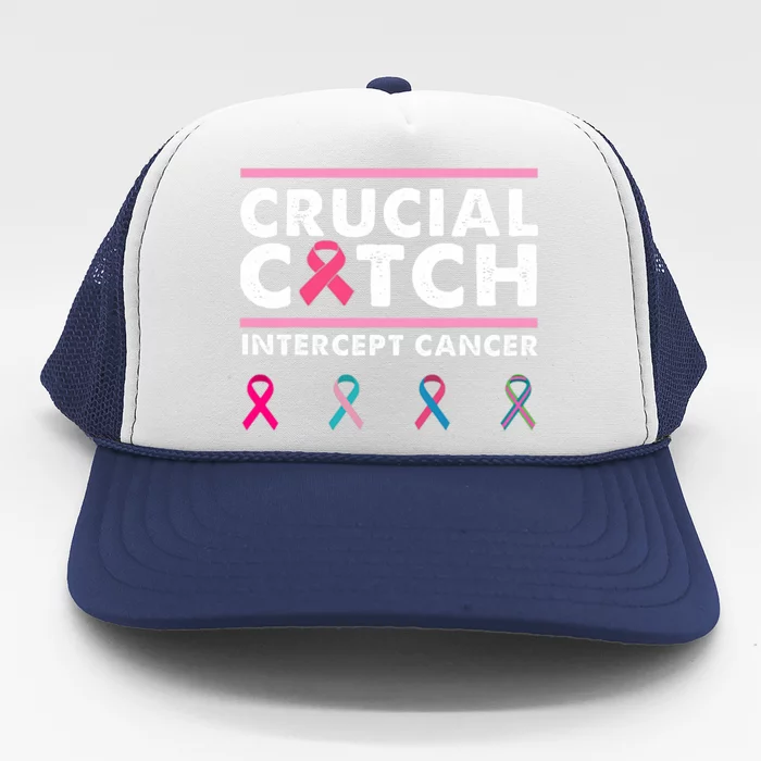 Breast Cancer Awareness Crucial A Catch Intercept Cancer Trucker Hat