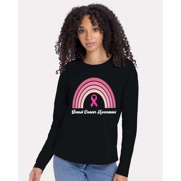 Breast Cancer Awareness Pink Rainbow Ribbon Womens Cotton Relaxed Long Sleeve T-Shirt