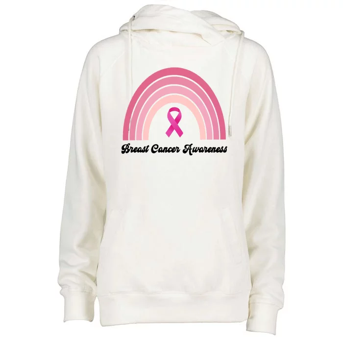 Breast Cancer Awareness Pink Rainbow Ribbon Womens Funnel Neck Pullover Hood