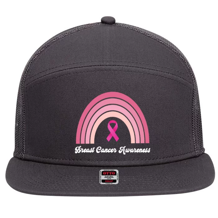 Breast Cancer Awareness Pink Rainbow Ribbon 7 Panel Mesh Trucker Snapback Hat