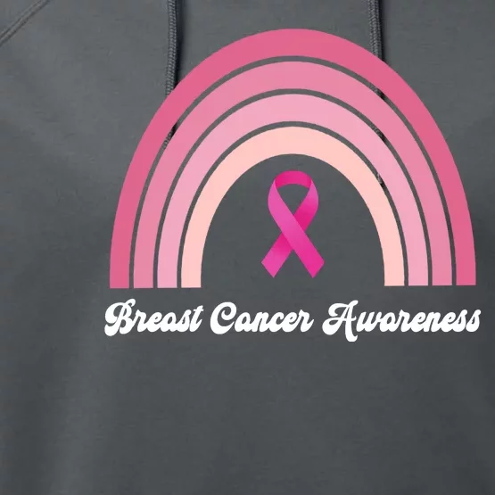 Breast Cancer Awareness Pink Rainbow Ribbon Performance Fleece Hoodie