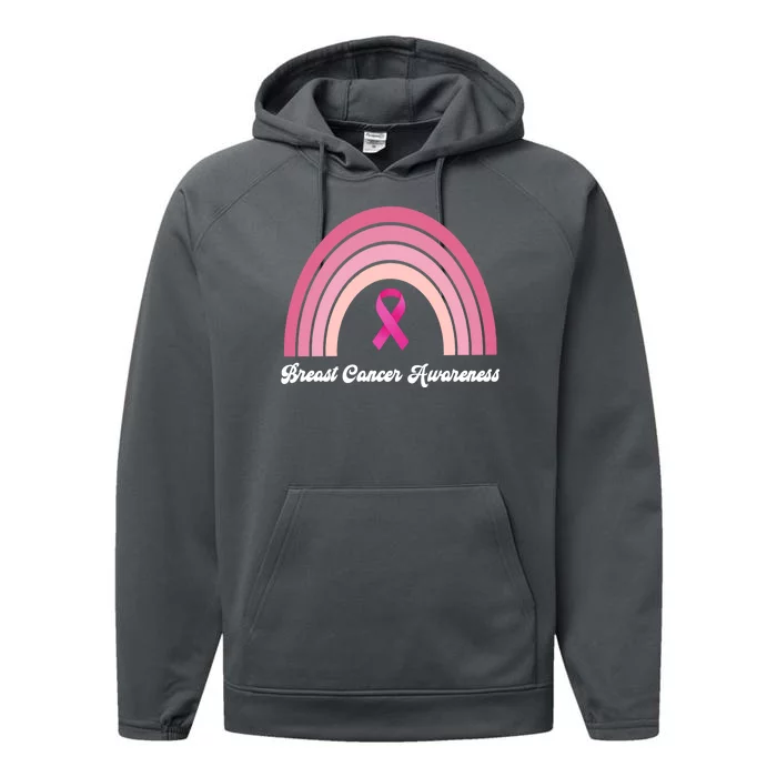 Breast Cancer Awareness Pink Rainbow Ribbon Performance Fleece Hoodie