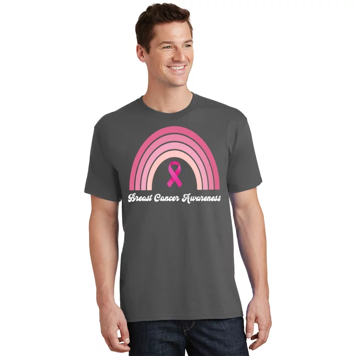 Breast Cancer Awareness Pink Rainbow Ribbon T-Shirt