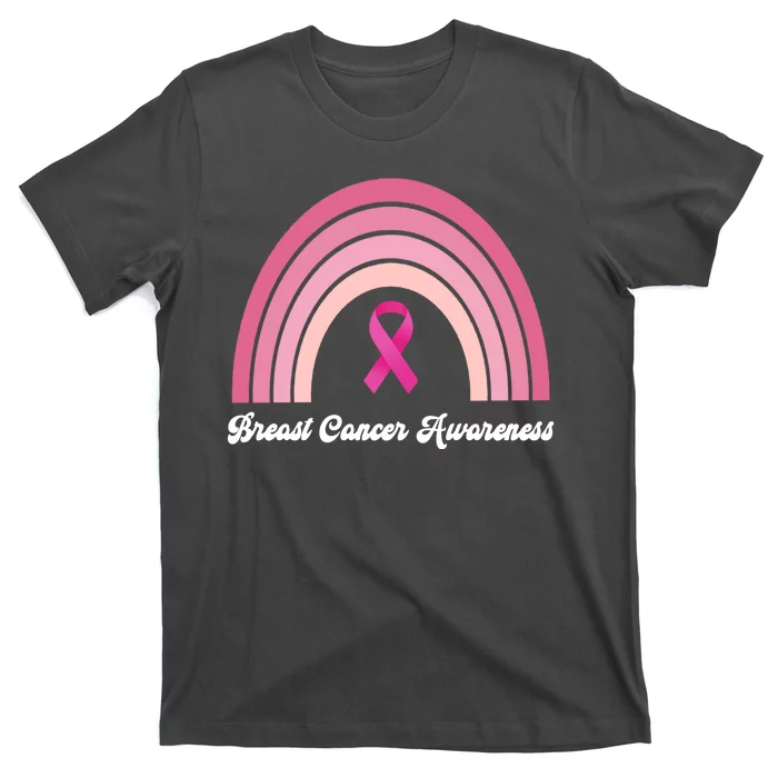 Breast Cancer Awareness Pink Rainbow Ribbon T-Shirt