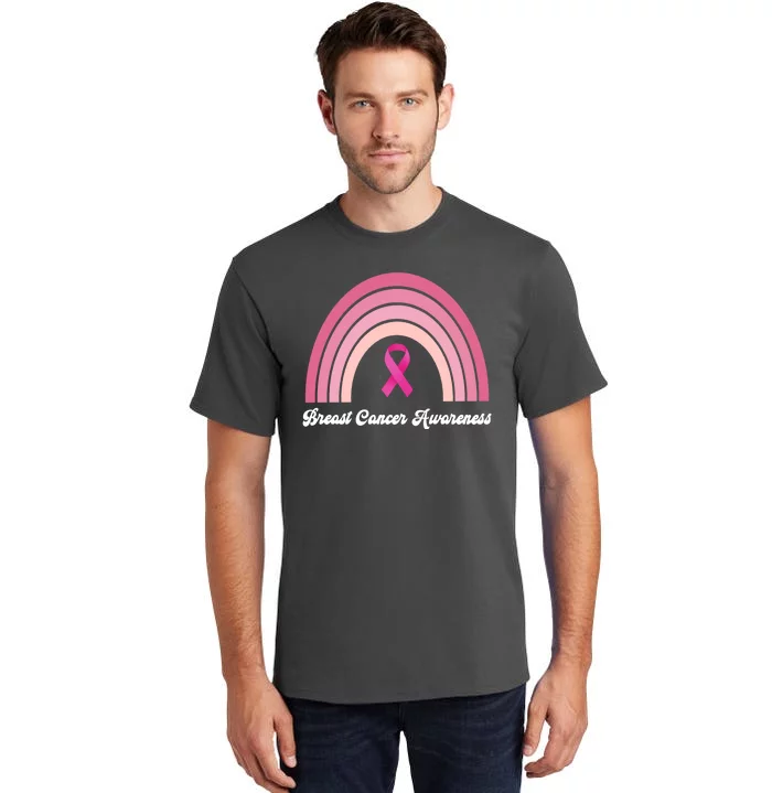 Breast Cancer Awareness Pink Rainbow Ribbon Tall T-Shirt