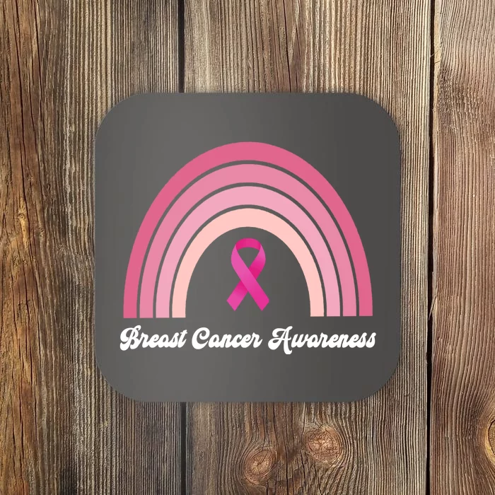 Breast Cancer Awareness Pink Rainbow Ribbon Coaster