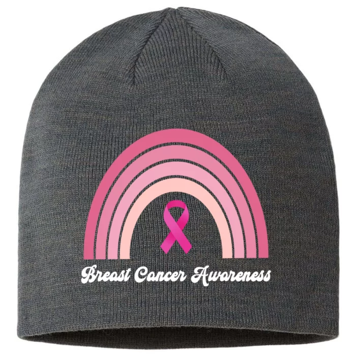 Breast Cancer Awareness Pink Rainbow Ribbon 8 1/2in Sustainable Knit Beanie