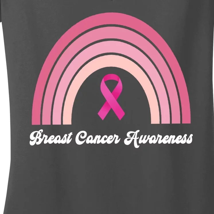 Breast Cancer Awareness Pink Rainbow Ribbon Women's V-Neck T-Shirt