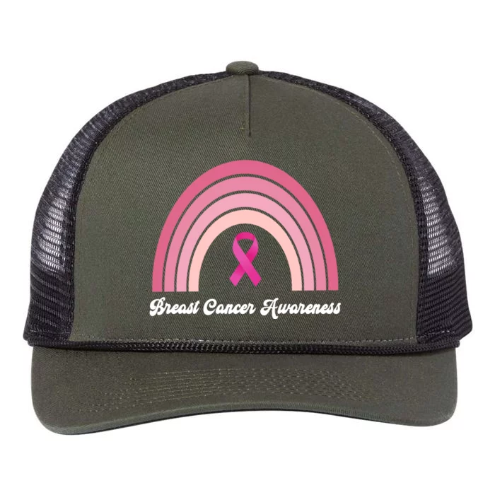 Breast Cancer Awareness Pink Rainbow Ribbon Retro Rope Trucker Hat Cap