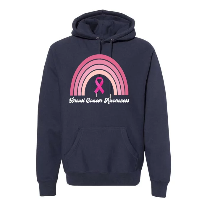 Breast Cancer Awareness Pink Rainbow Ribbon Premium Hoodie