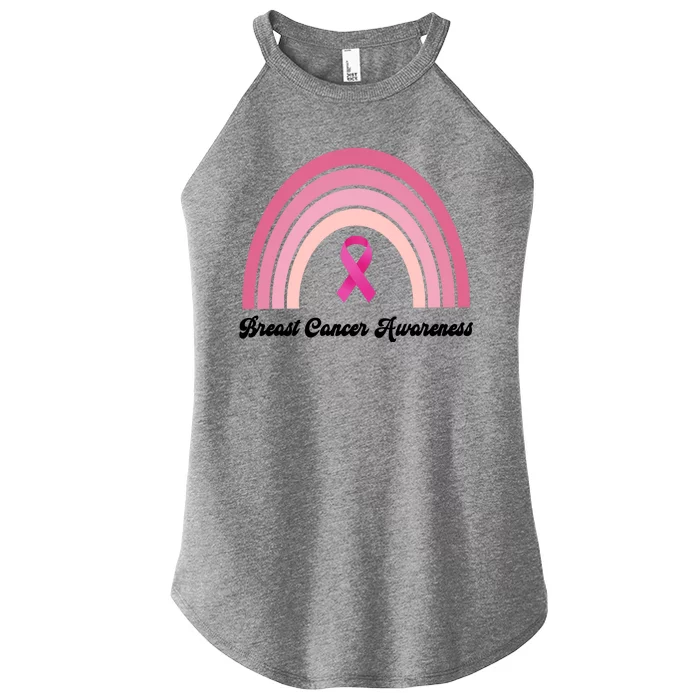 Breast Cancer Awareness Pink Rainbow Ribbon Women’s Perfect Tri Rocker Tank