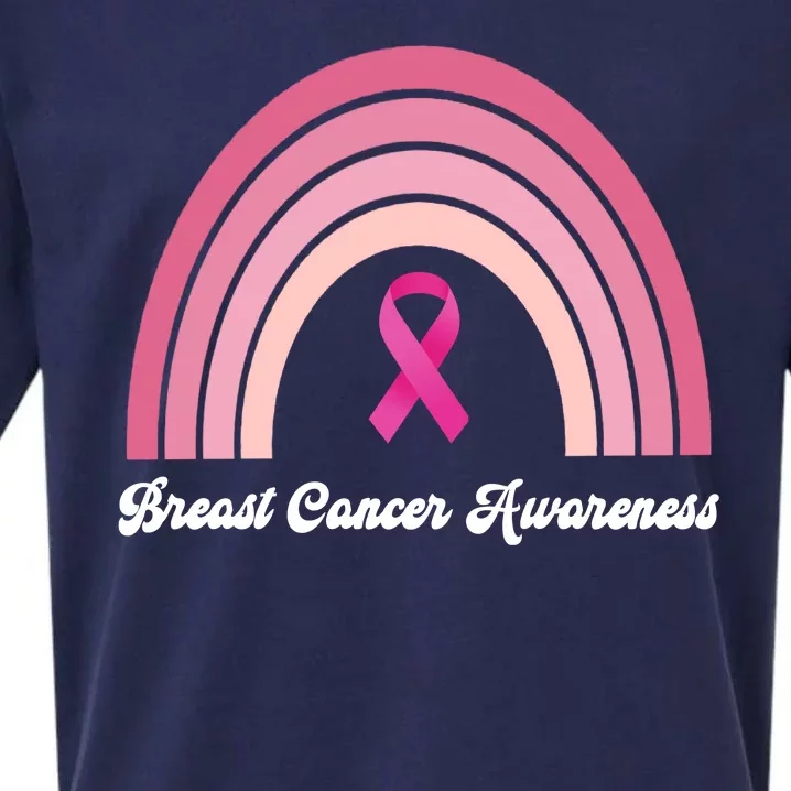 Breast Cancer Awareness Pink Rainbow Ribbon Sueded Cloud Jersey T-Shirt