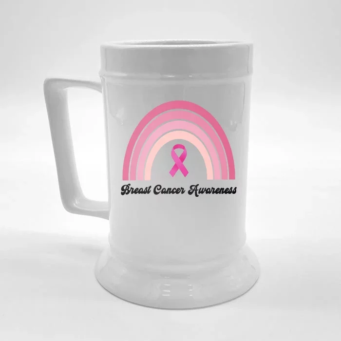 Breast Cancer Awareness Pink Rainbow Ribbon Front & Back Beer Stein