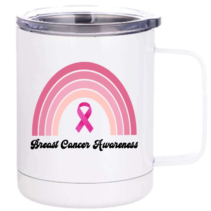 Breast Cancer Awareness Pink Rainbow Ribbon Front & Back 12oz Stainless Steel Tumbler Cup