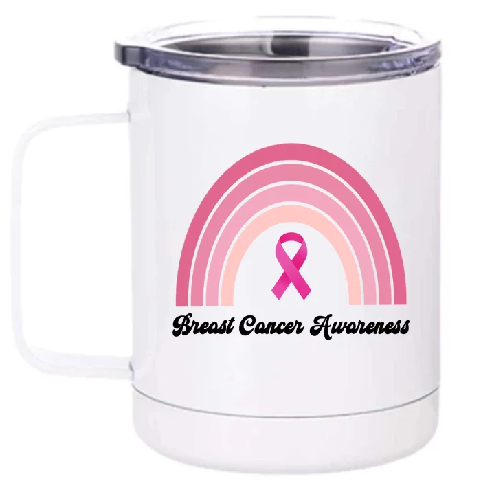 Breast Cancer Awareness Pink Rainbow Ribbon Front & Back 12oz Stainless Steel Tumbler Cup