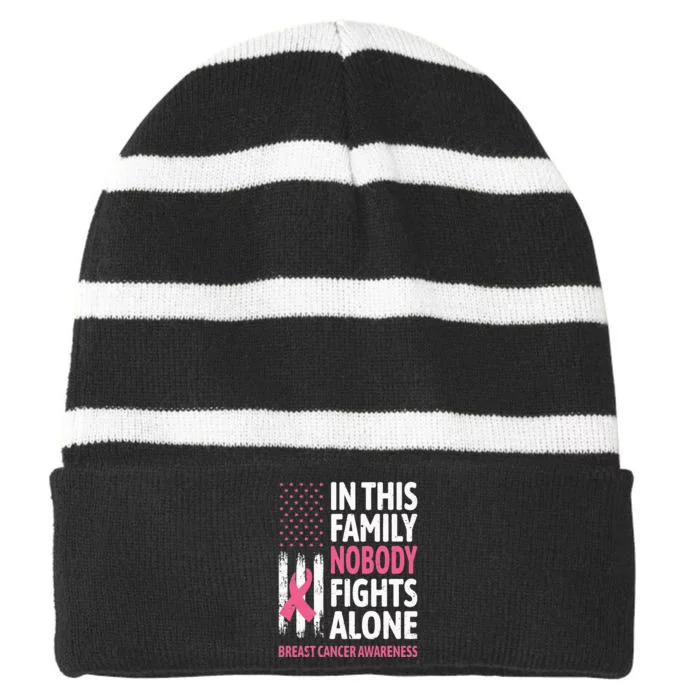 Breast Cancer Awareness Family Support Squad Breast Cancer Striped Beanie with Solid Band