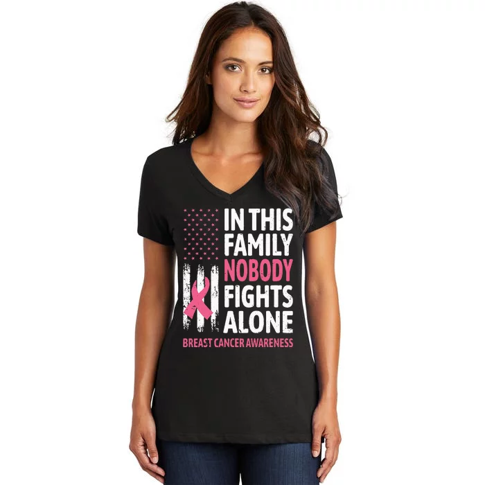 Breast Cancer Awareness Family Support Squad Breast Cancer Women's V-Neck T-Shirt