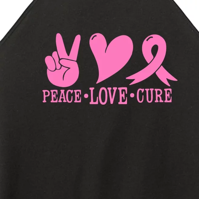 Breast Cancer Awareness Peace Love Cure Pink Ribbon Gift Women’s Perfect Tri Rocker Tank