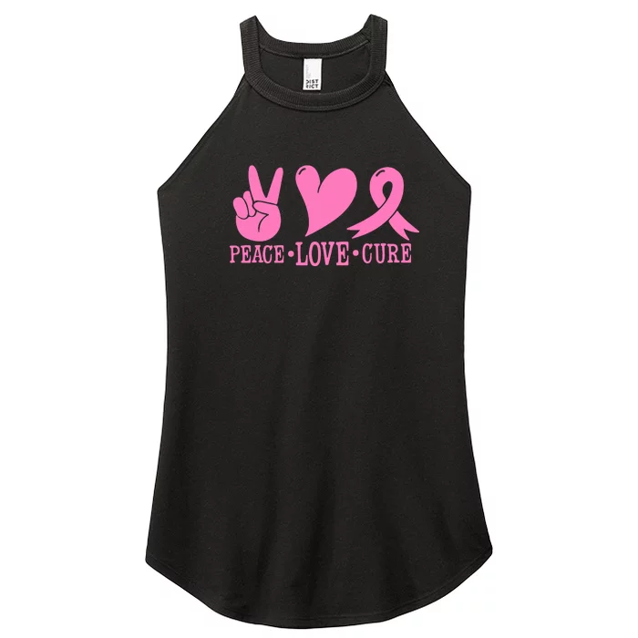 Breast Cancer Awareness Peace Love Cure Pink Ribbon Gift Women’s Perfect Tri Rocker Tank