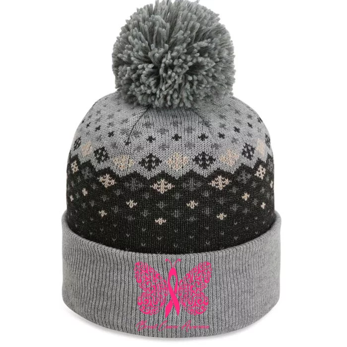 Breast Cancer Awareness Pink Butterfly Ribbon The Baniff Cuffed Pom Beanie