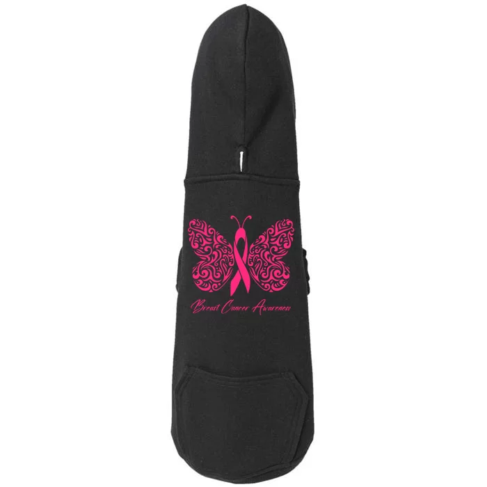 Breast Cancer Awareness Pink Butterfly Ribbon Doggie 3-End Fleece Hoodie