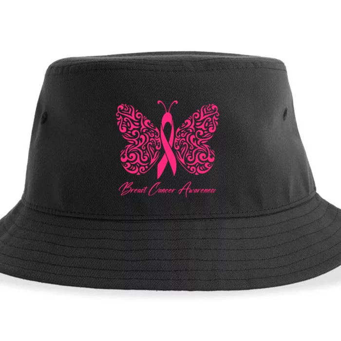 Breast Cancer Awareness Pink Butterfly Ribbon Sustainable Bucket Hat