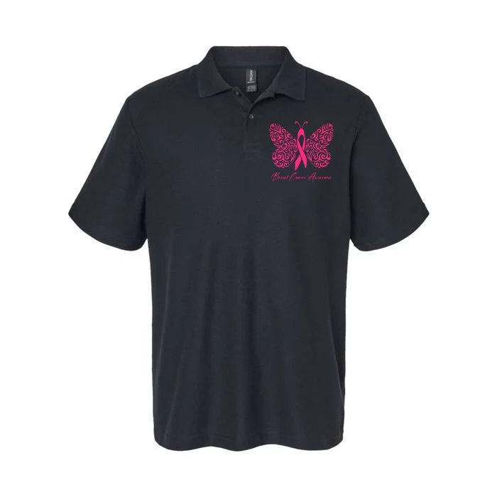 Breast Cancer Awareness Pink Butterfly Ribbon Softstyle Adult Sport Polo