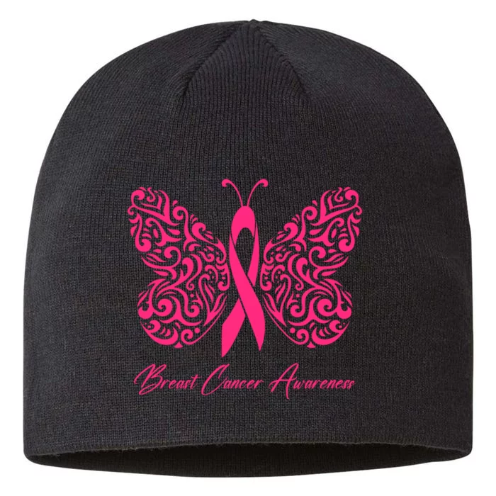 Breast Cancer Awareness Pink Butterfly Ribbon 8 1/2in Sustainable Knit Beanie