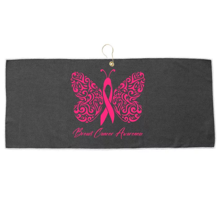 Breast Cancer Awareness Pink Butterfly Ribbon Large Microfiber Waffle Golf Towel