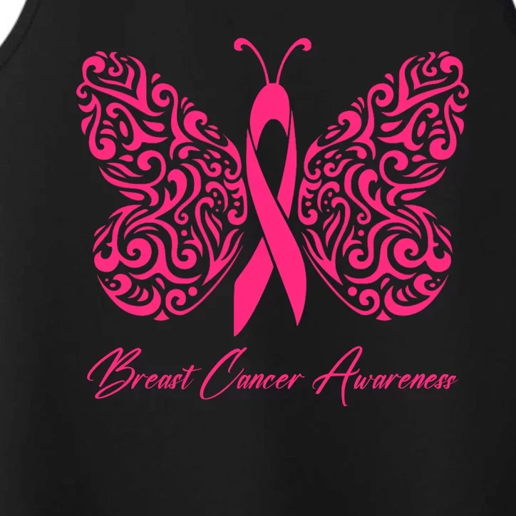 Breast Cancer Awareness Pink Butterfly Ribbon Performance Tank