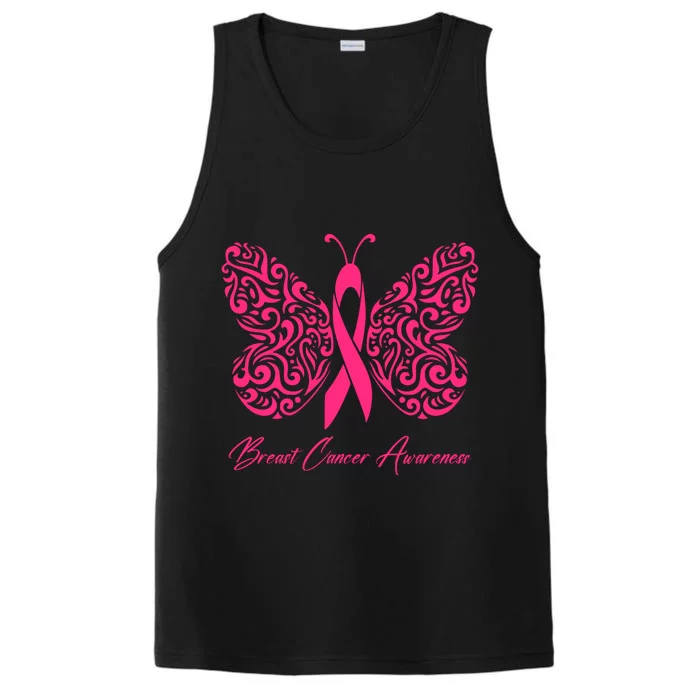 Breast Cancer Awareness Pink Butterfly Ribbon Performance Tank