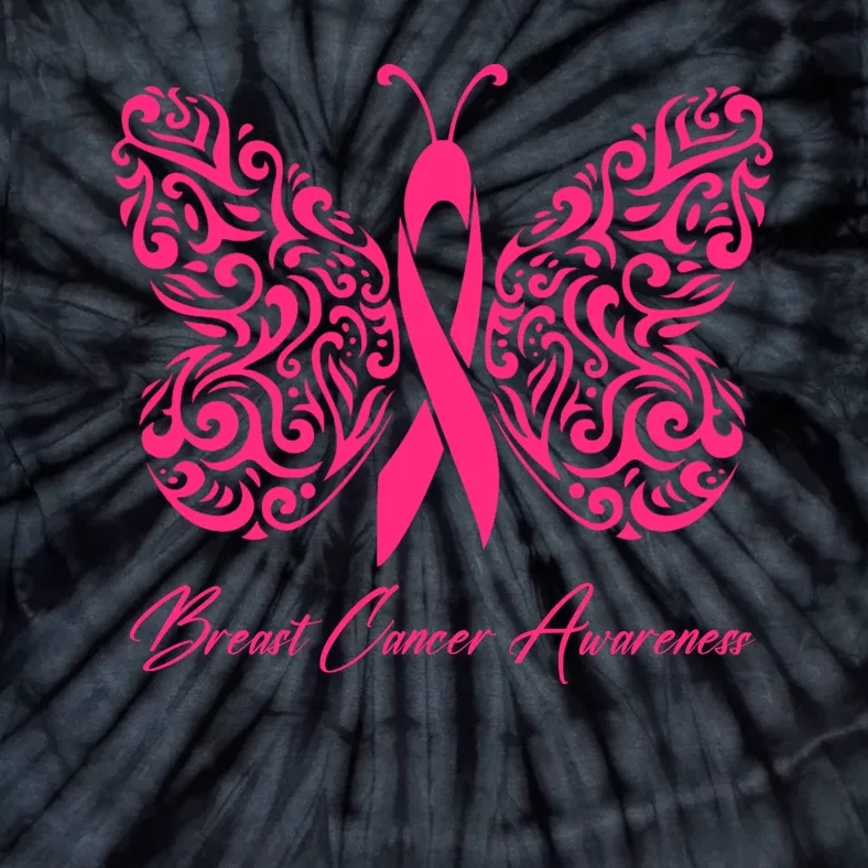 Breast Cancer Awareness Pink Butterfly Ribbon Tie-Dye T-Shirt