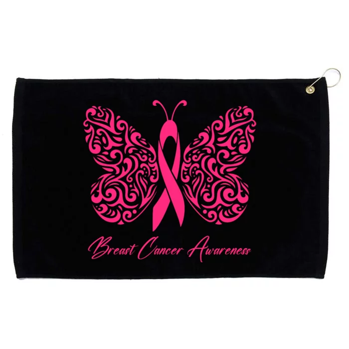 Breast Cancer Awareness Pink Butterfly Ribbon Grommeted Golf Towel