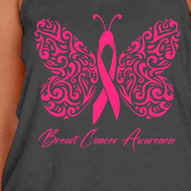 Breast Cancer Awareness Pink Butterfly Ribbon Women's Knotted Racerback Tank