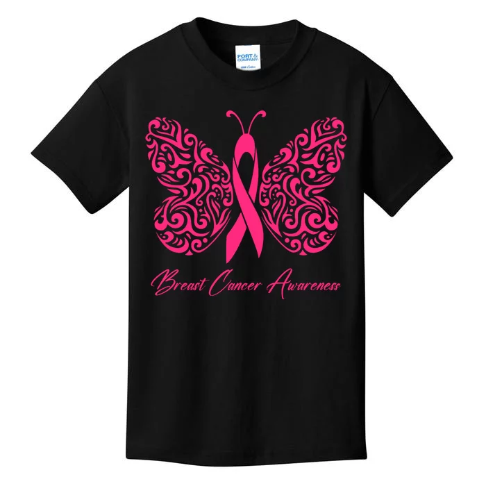 Breast Cancer Awareness Pink Butterfly Ribbon Kids T-Shirt