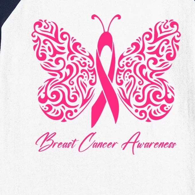 Breast Cancer Awareness Pink Butterfly Ribbon Baseball Sleeve Shirt