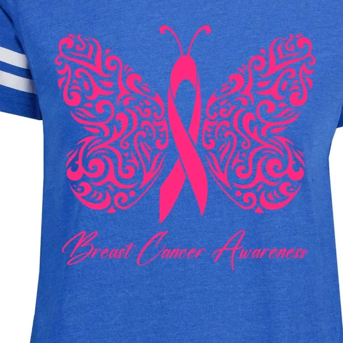 Breast Cancer Awareness Pink Butterfly Ribbon Enza Ladies Jersey Football T-Shirt