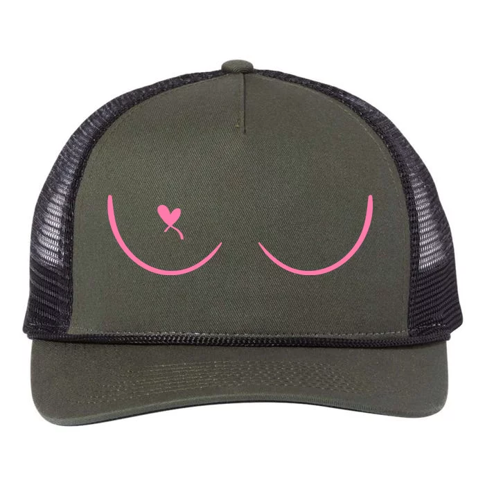 Breast Cancer Awareness Breast Heart Retro Rope Trucker Hat Cap