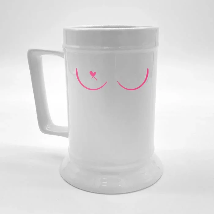 Breast Cancer Awareness Breast Heart Front & Back Beer Stein