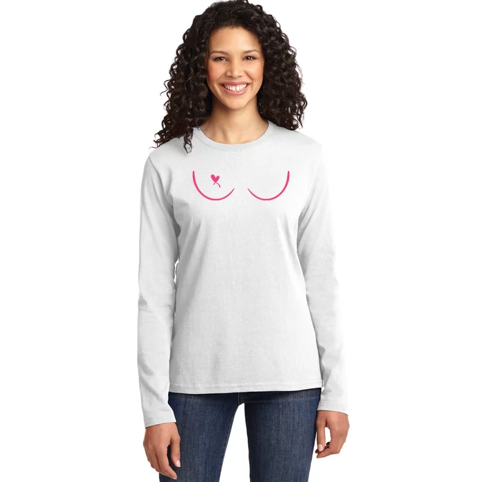 Breast Cancer Awareness Breast Heart Ladies Long Sleeve Shirt