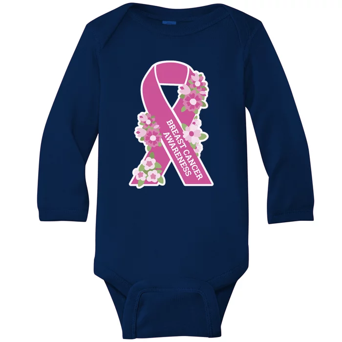 Breast Cancer Awareness Floral Baby Long Sleeve Bodysuit