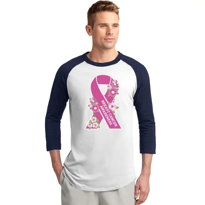 Breast Cancer Awareness Floral Baseball Sleeve Shirt