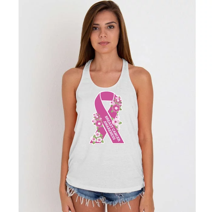 Breast Cancer Awareness Floral Women's Knotted Racerback Tank