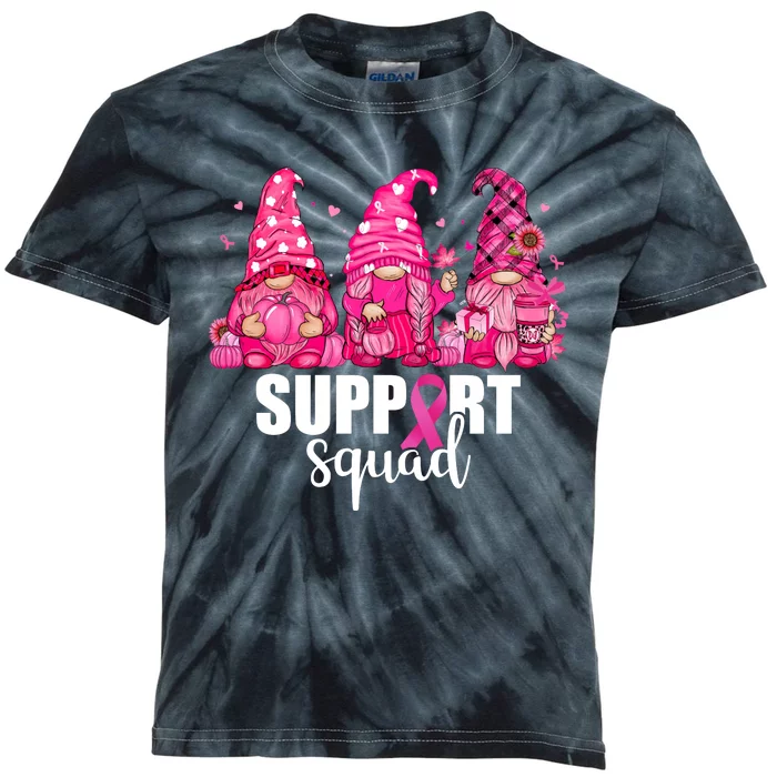 Breast Cancer Awareness Gnomes Support Squad Kids Tie-Dye T-Shirt