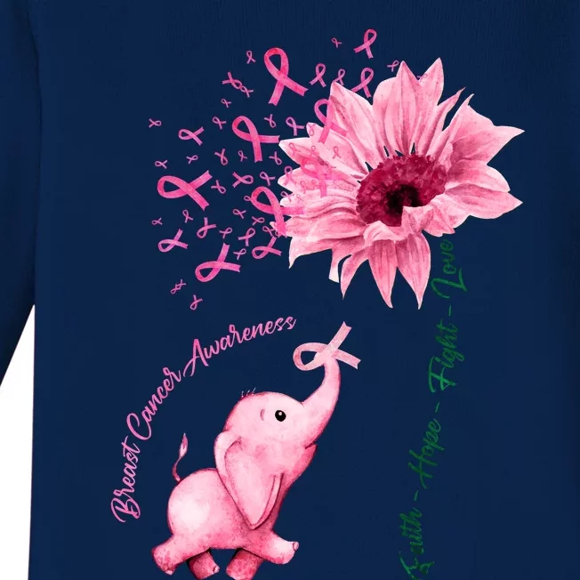 Breast Cancer Awareness Sunflower Elephant Pink Ribbon Baby Long Sleeve Bodysuit