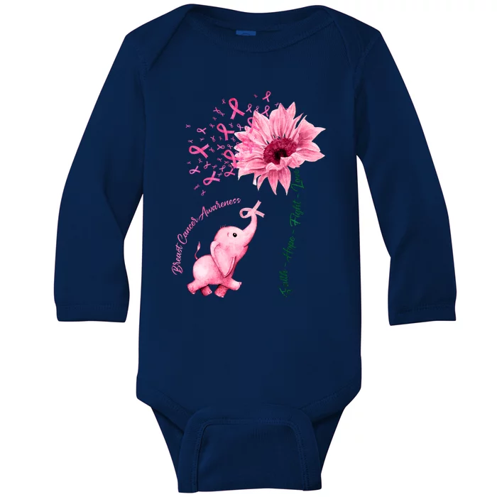 Breast Cancer Awareness Sunflower Elephant Pink Ribbon Baby Long Sleeve Bodysuit