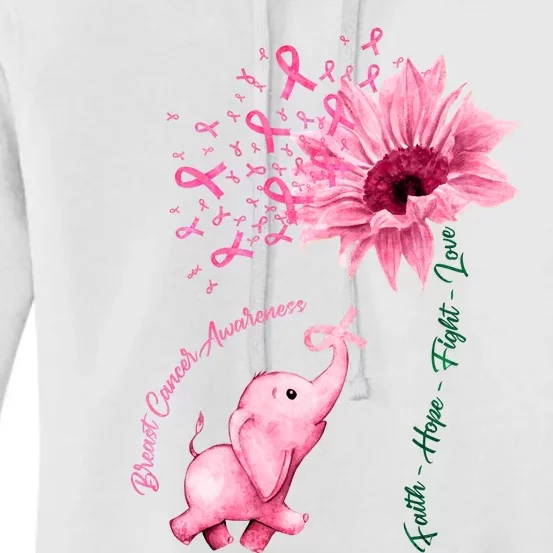 Breast Cancer Awareness Sunflower Elephant Pink Ribbon Women's Pullover Hoodie