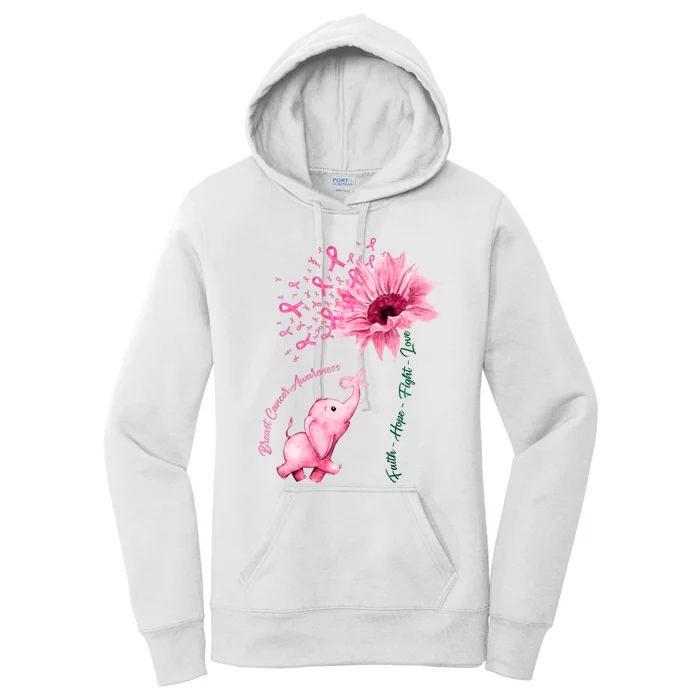 Breast Cancer Awareness Sunflower Elephant Pink Ribbon Women's Pullover Hoodie